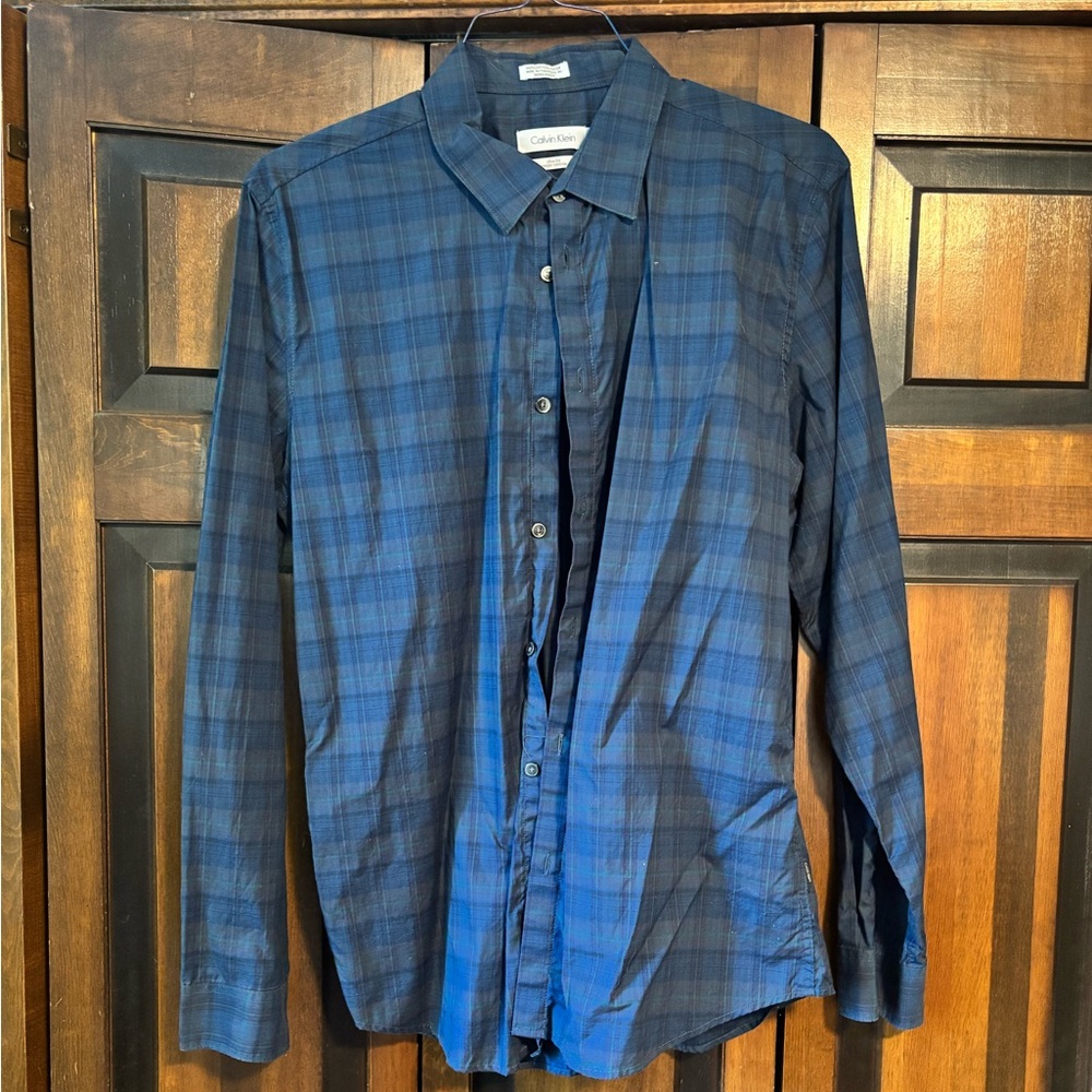 Calvin Klein Men's Navy Checkered Shirt